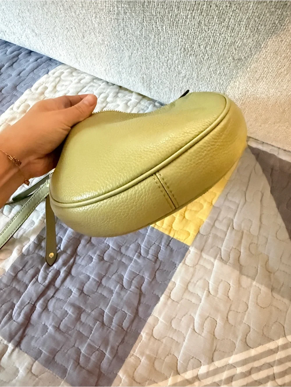 Michael Kors Olive Green Pebbled Leather Crescent Crossbody
